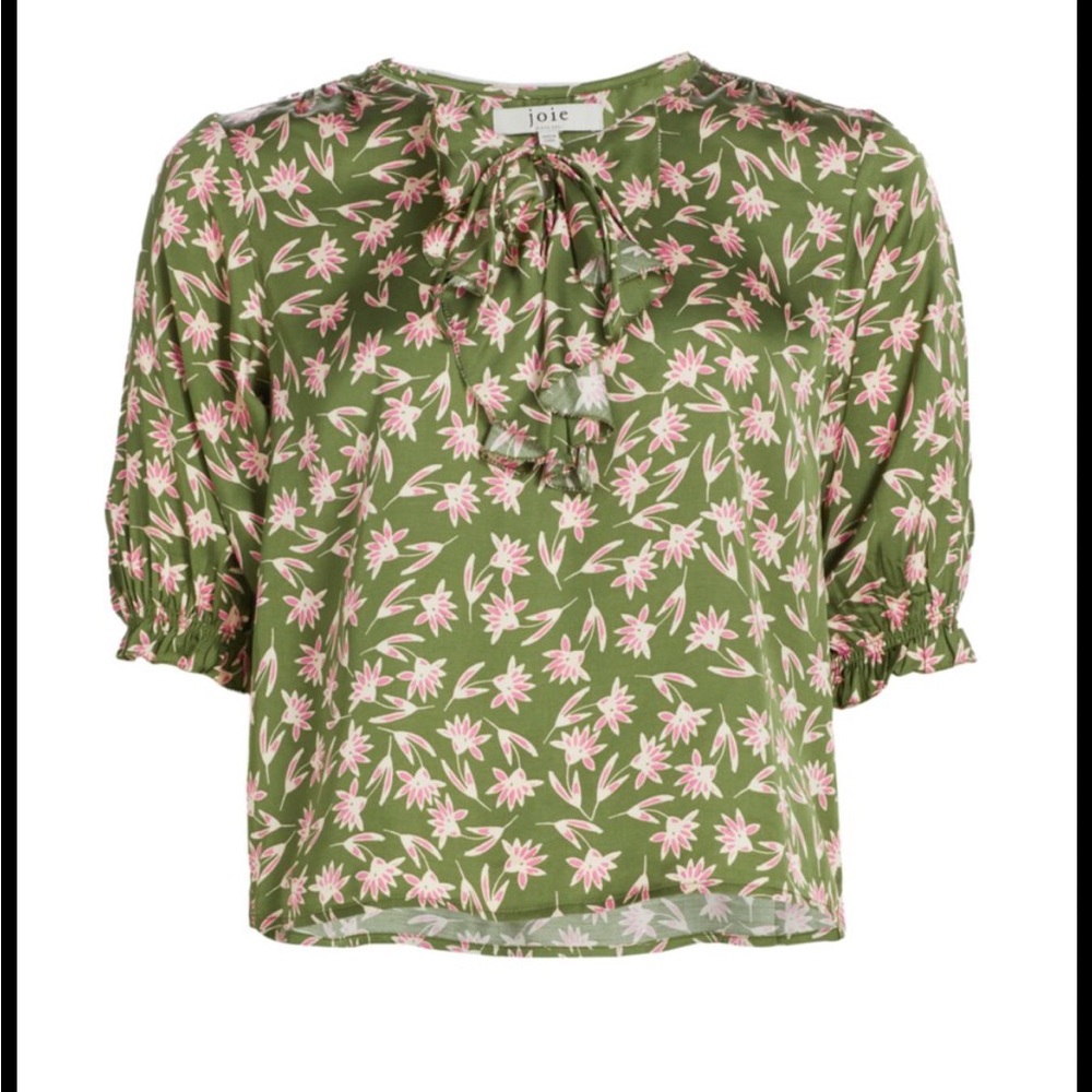 Joie sage green and pink floral blousr